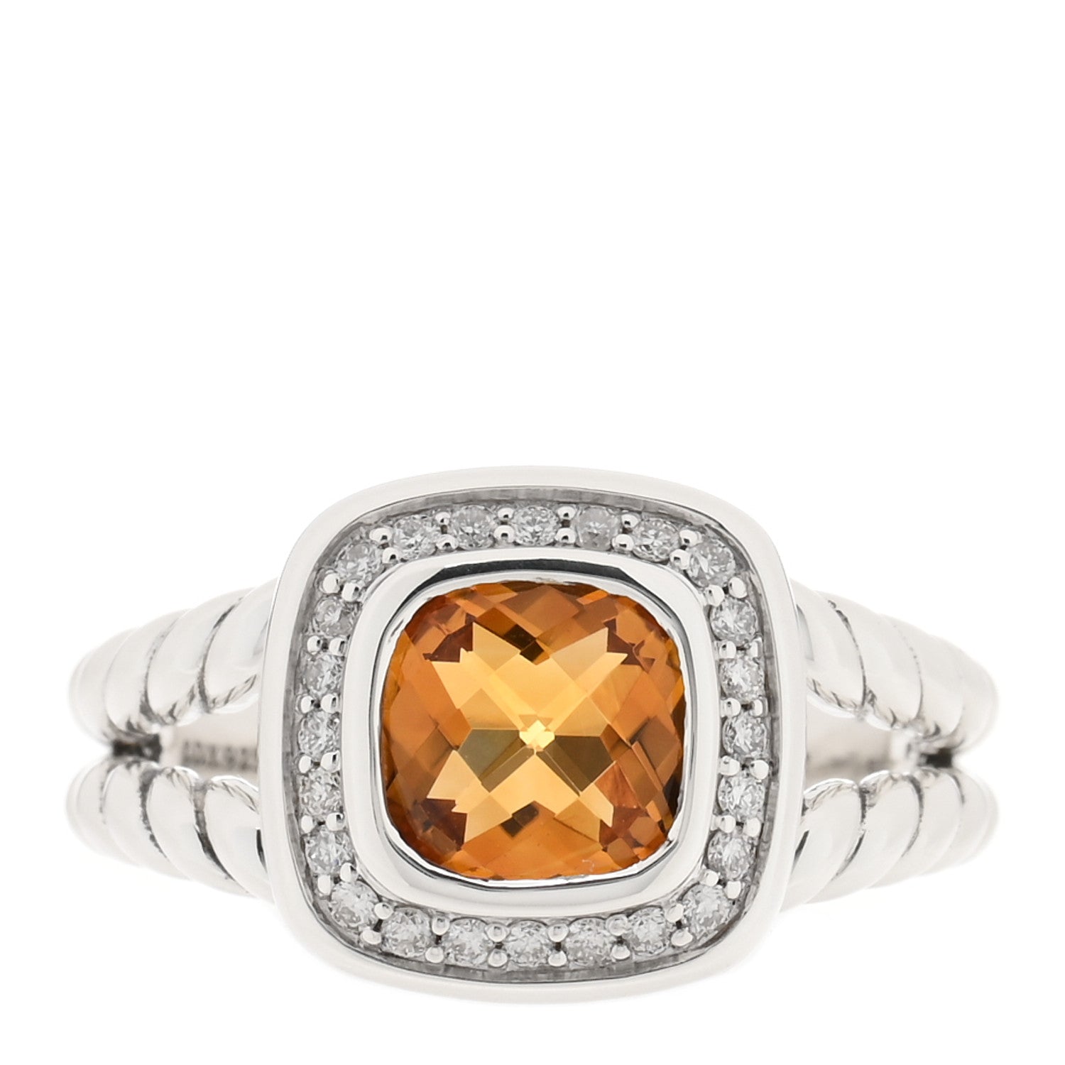 David Yurman Sterling Silver Diamond Citrine 7mm Petite Albion Ring 49 5 1 of 4