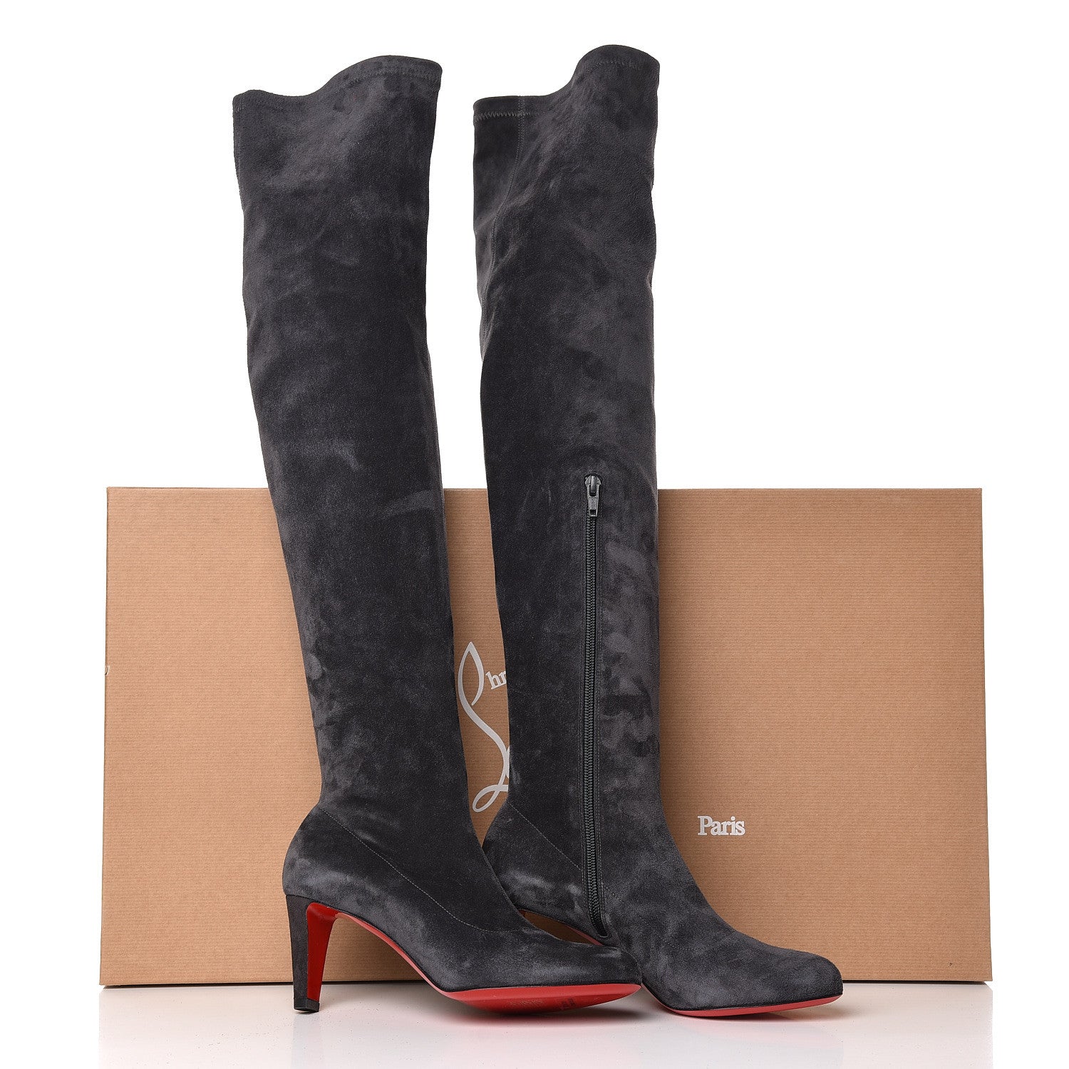 Christian Louboutin Veau Velours Alta Top 70 Over The Knee Boots 37 Fusian 8 of 8