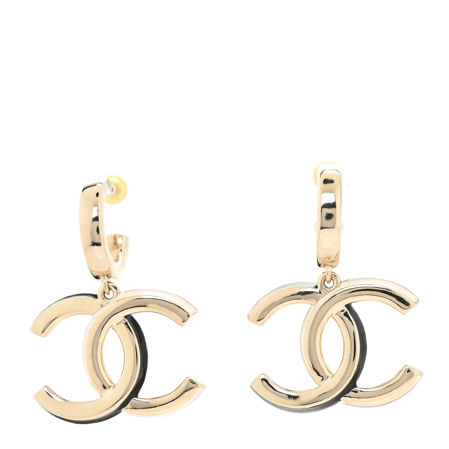Metal CC Drop Earrings Gold