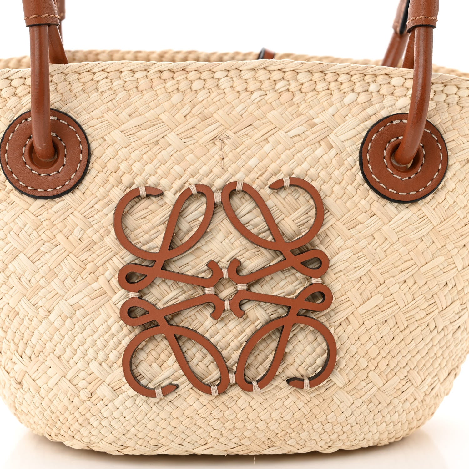 Loewe Calfskin Raffia Paulas Ibiza Mini Anagram Basket Tote Bag Natural Tan 8 of 10