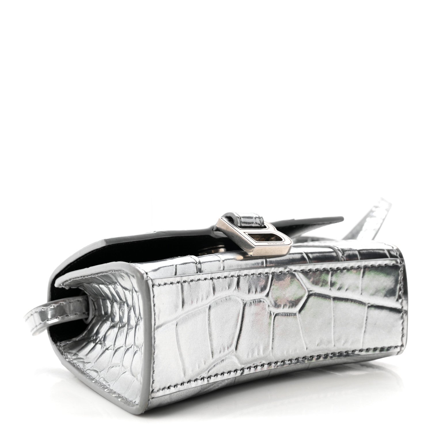 Balenciaga Metallic Calfskin Crocodile Embossed Hourglass Top Handle Bag Mini Silver 4 of 9