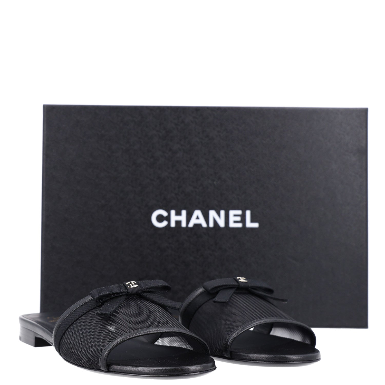 Chanel Mesh Lambskin CC Bow Mules 39.5 Black 9 of 9