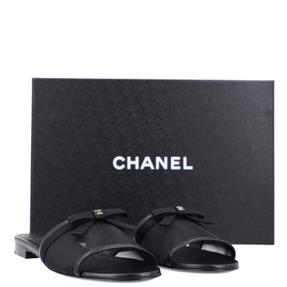 Chanel Mesh Lambskin CC Bow Mules 39.5 Black 9 of 9