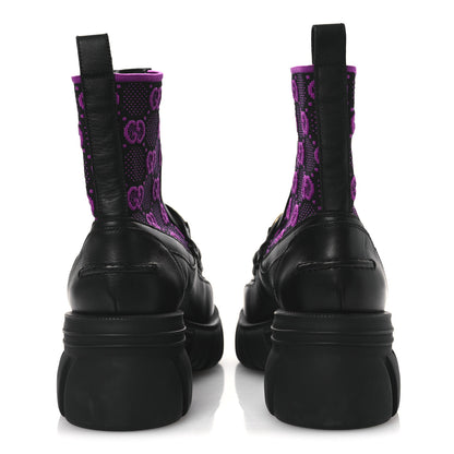 Gucci Quebec Calfskin Technical Jersey Knit GG Monogram Horsebit Ankle Boots 42 Black Fucsia 6 of 14