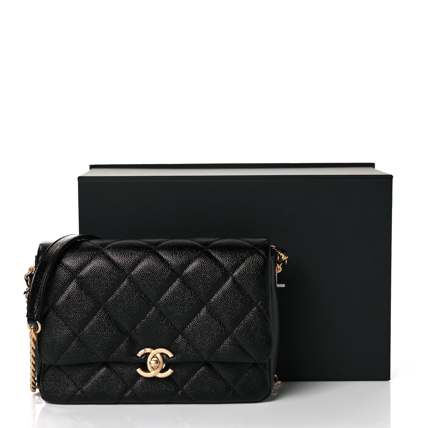 Shiny Caviar Quilted Small Chain Melody Flap Black