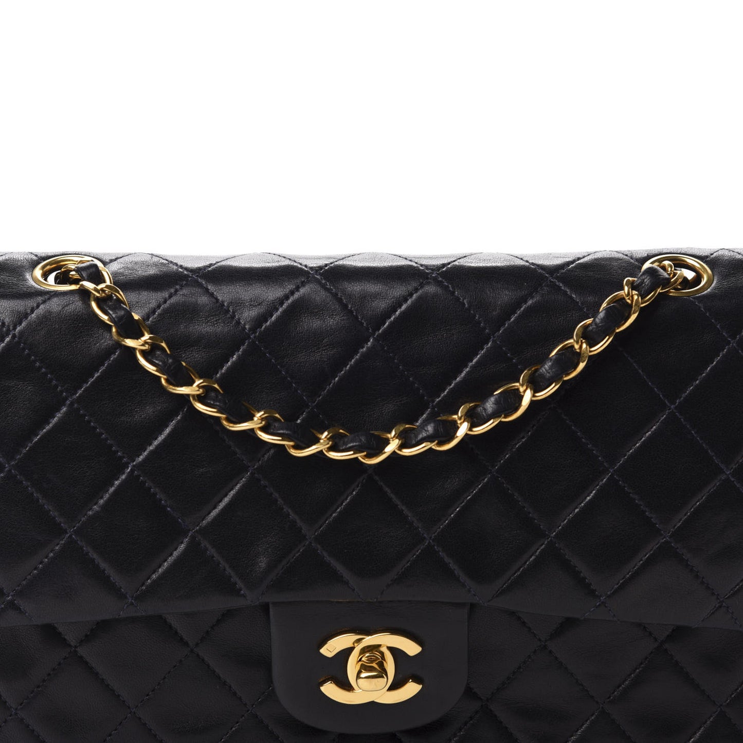 Lambskin Quilted Medium Double Flap Navy
