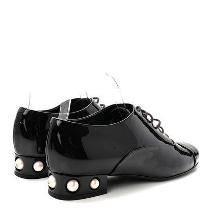 Chanel Patent Calfskin Pearl CC Lace Up Oxfords 40 Burgundy Black 5 of 9