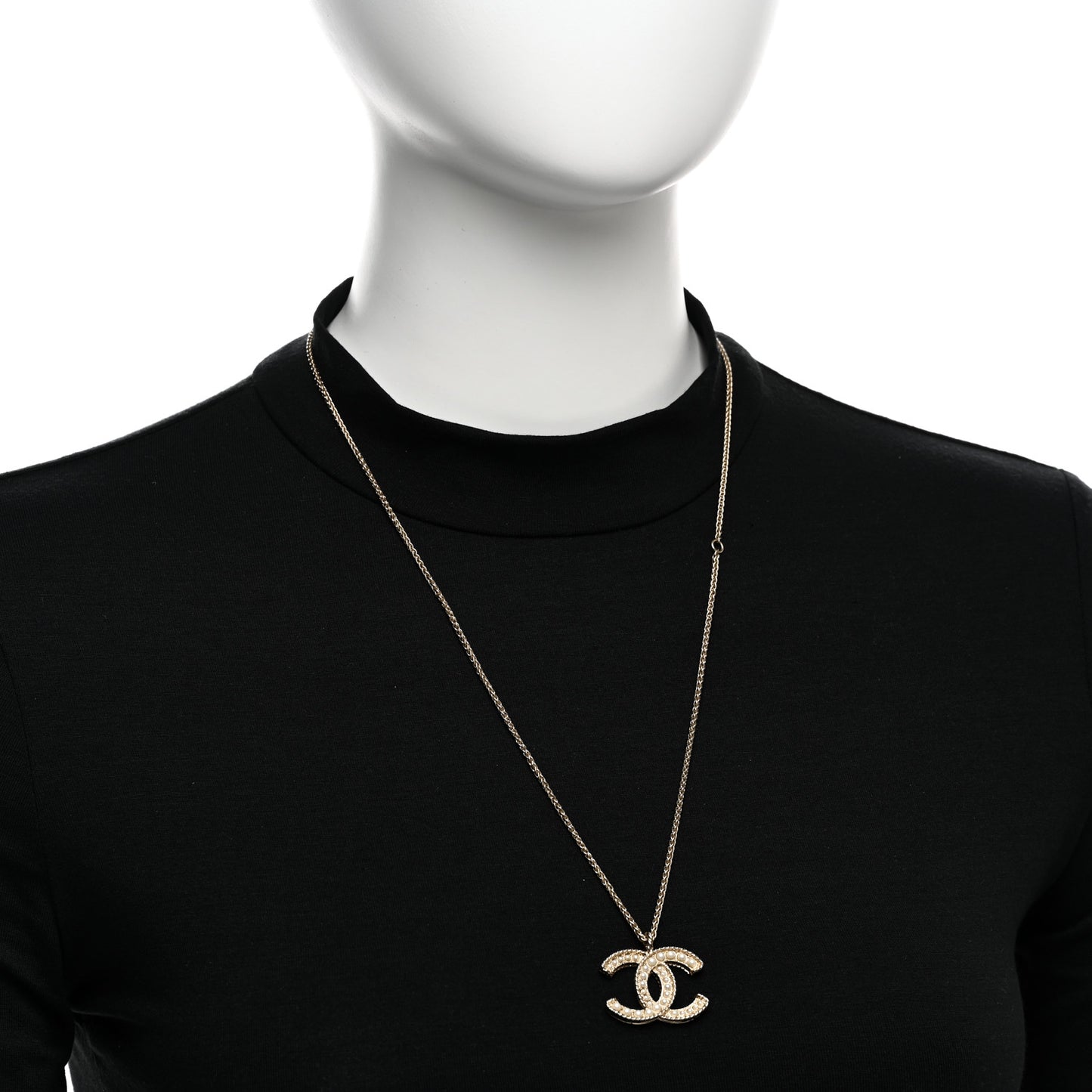 Pearl CC Pendant Necklace Gold
