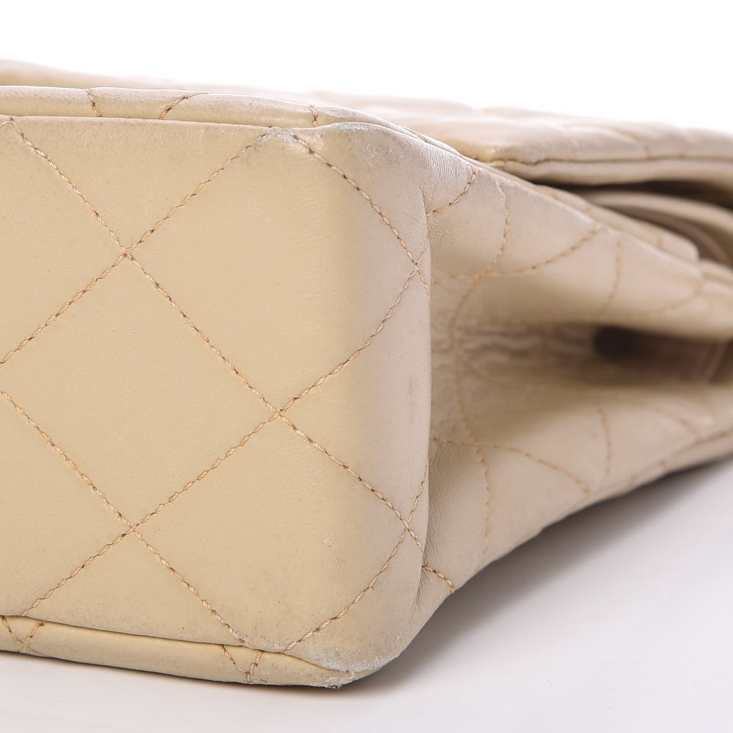 Lambskin Quilted Medium Double Flap Beige