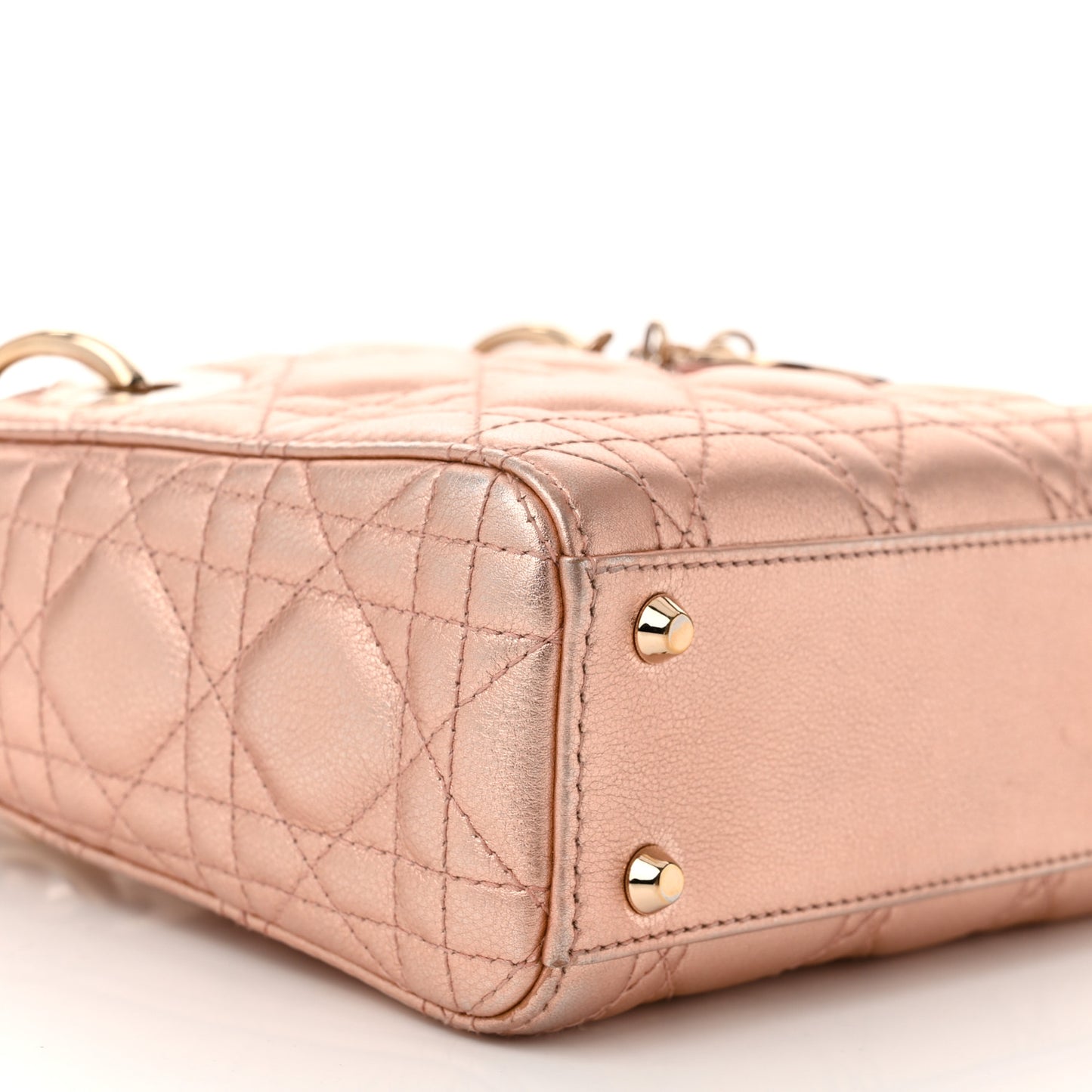 Metallic Grained Calfskin Cannage Mini Lady Dior Gold Rose