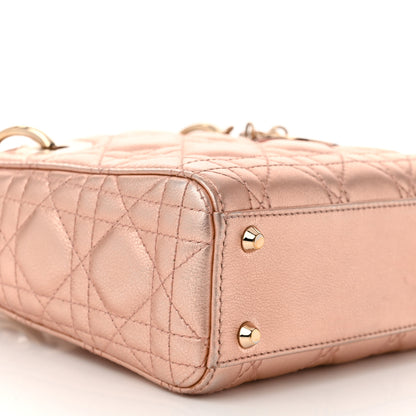 Christian Dior Metallic Grained Calfskin Cannage Mini Lady Dior Gold Rose 9 of 10