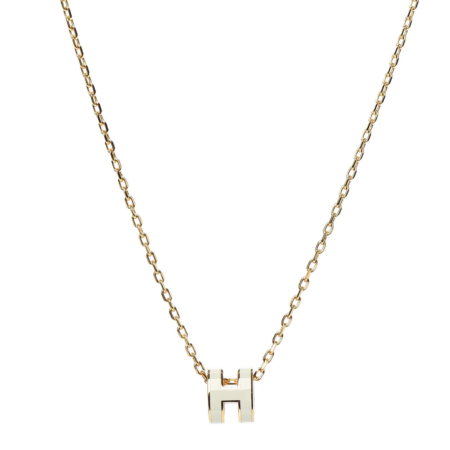 Lacquered Gold Mini Pop H Pendant Necklace White