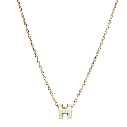 Hermes Lacquered Gold Mini Pop H Pendant Necklace White 1 of 6