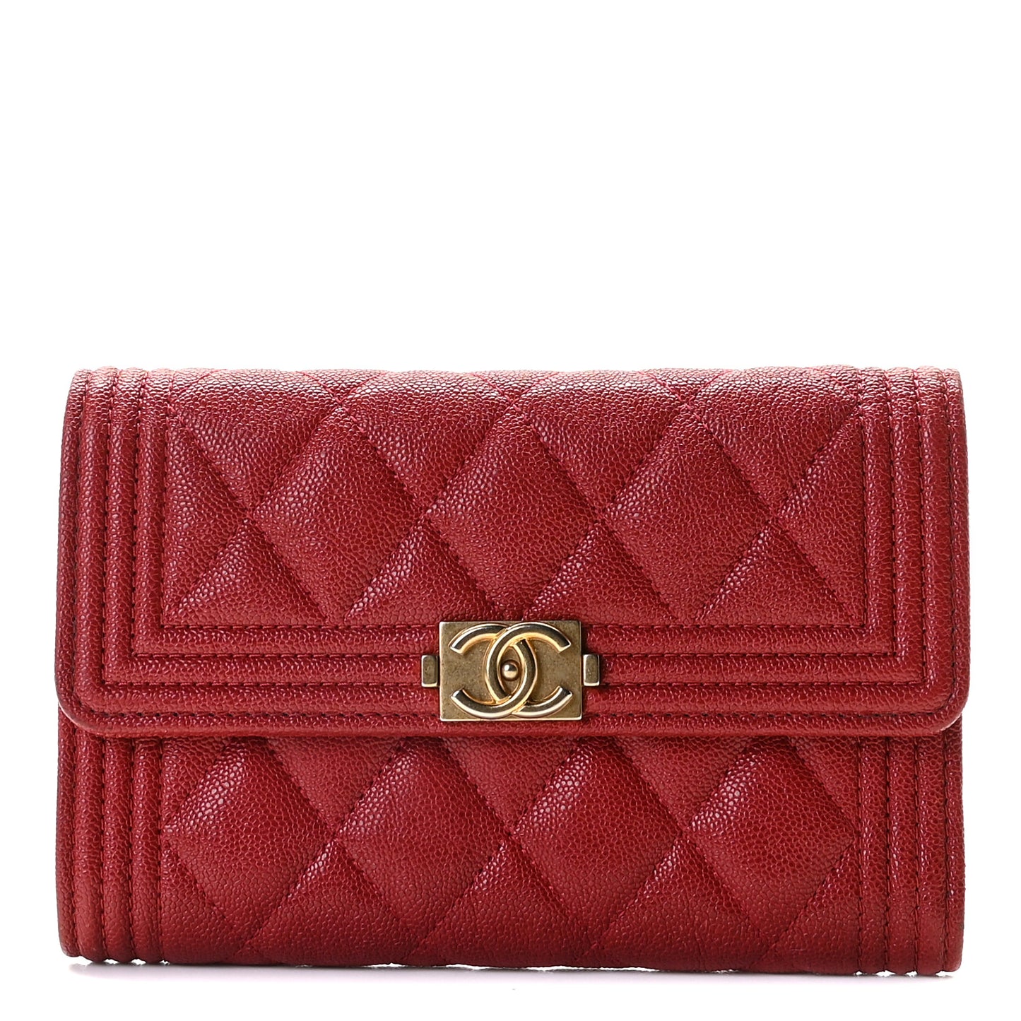 Caviar Quilted Medium Boy Flap Wallet Burgundy