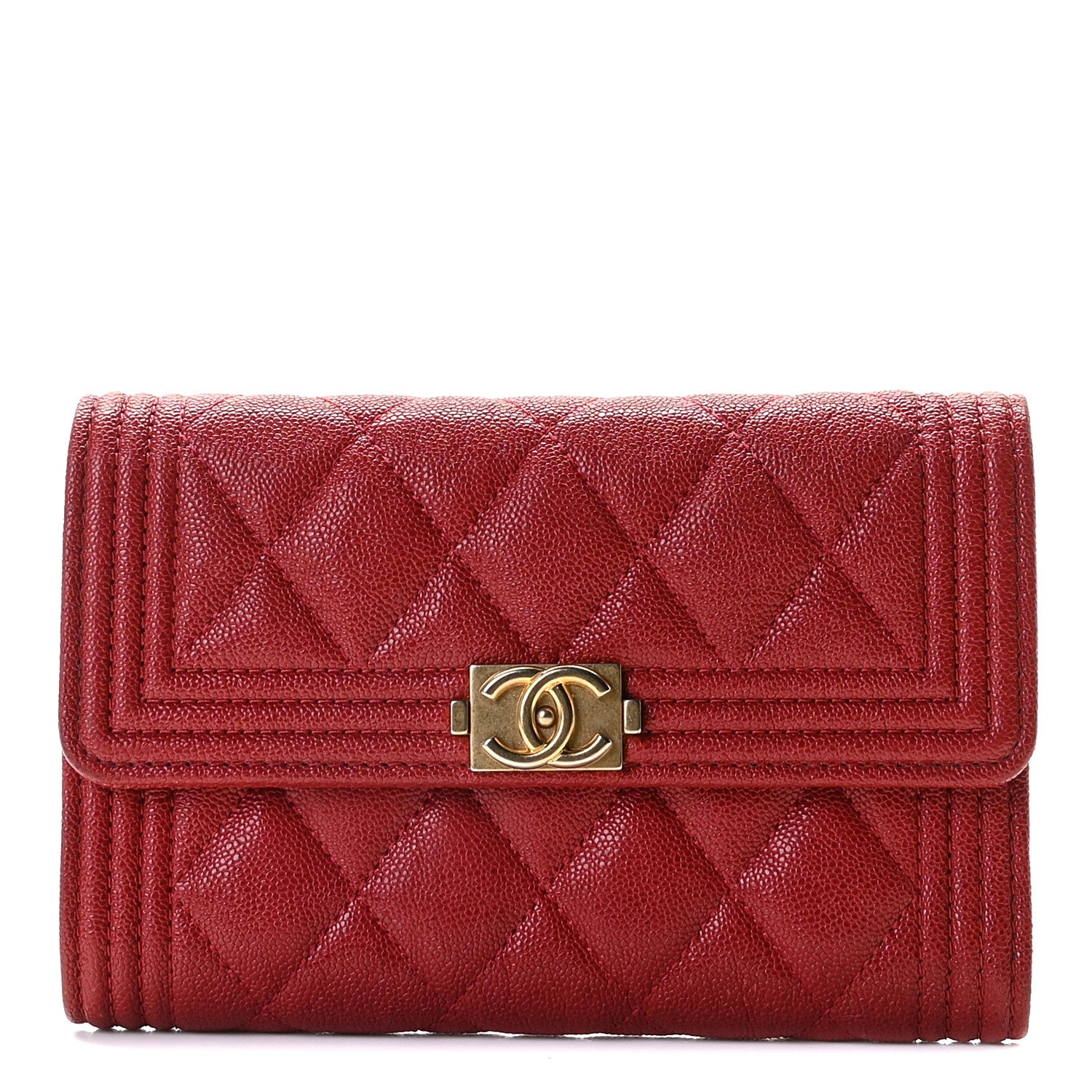 Chanel Caviar Quilted Medium Boy Flap Wallet Burgundy 1 of 8