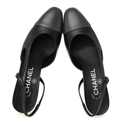 Chanel Lambskin Cap Toe CC Slingback Pumps 35.5 Black Dark Grey 2 of 8