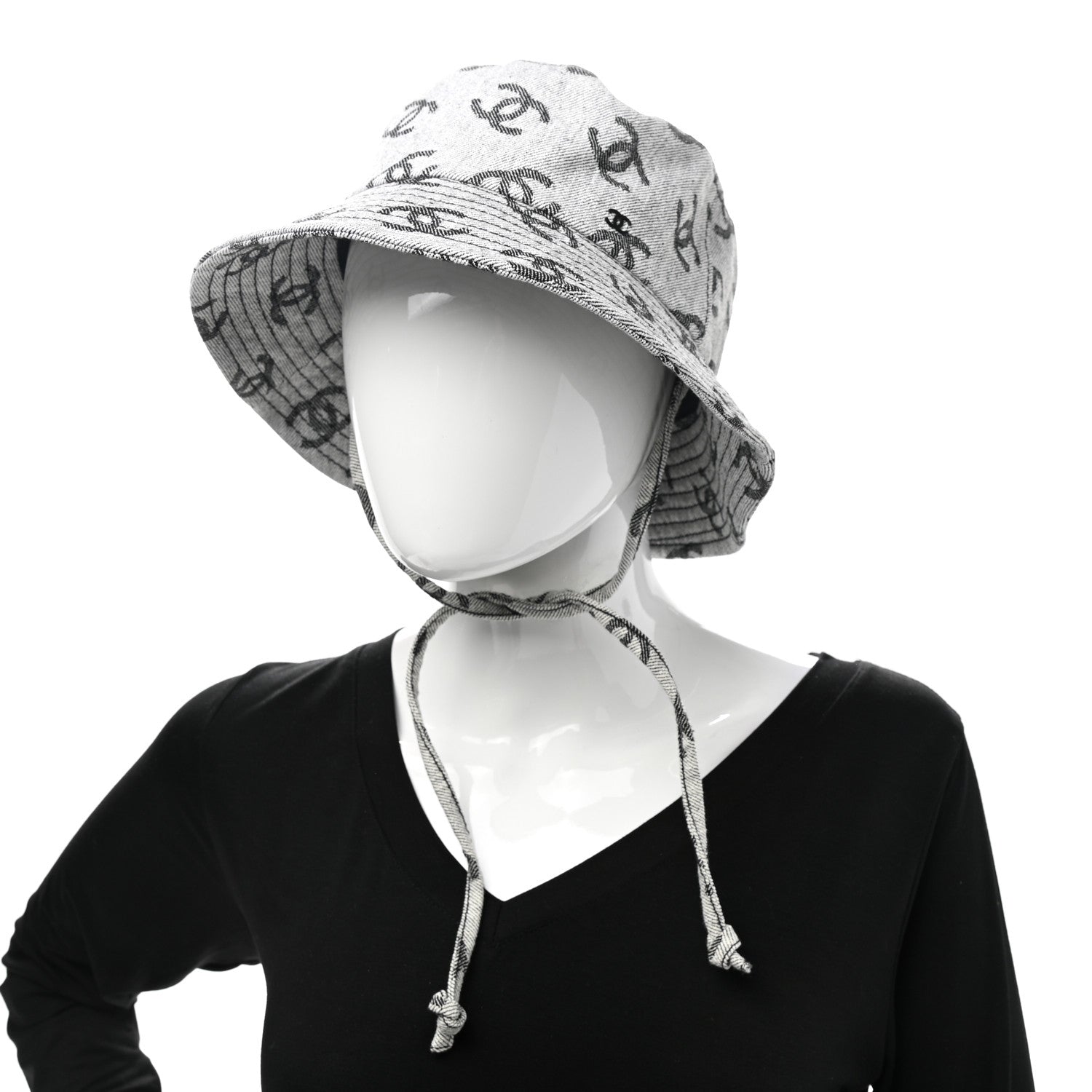 Chanel Denim CC Bucket Hat M White Black 2 of 8
