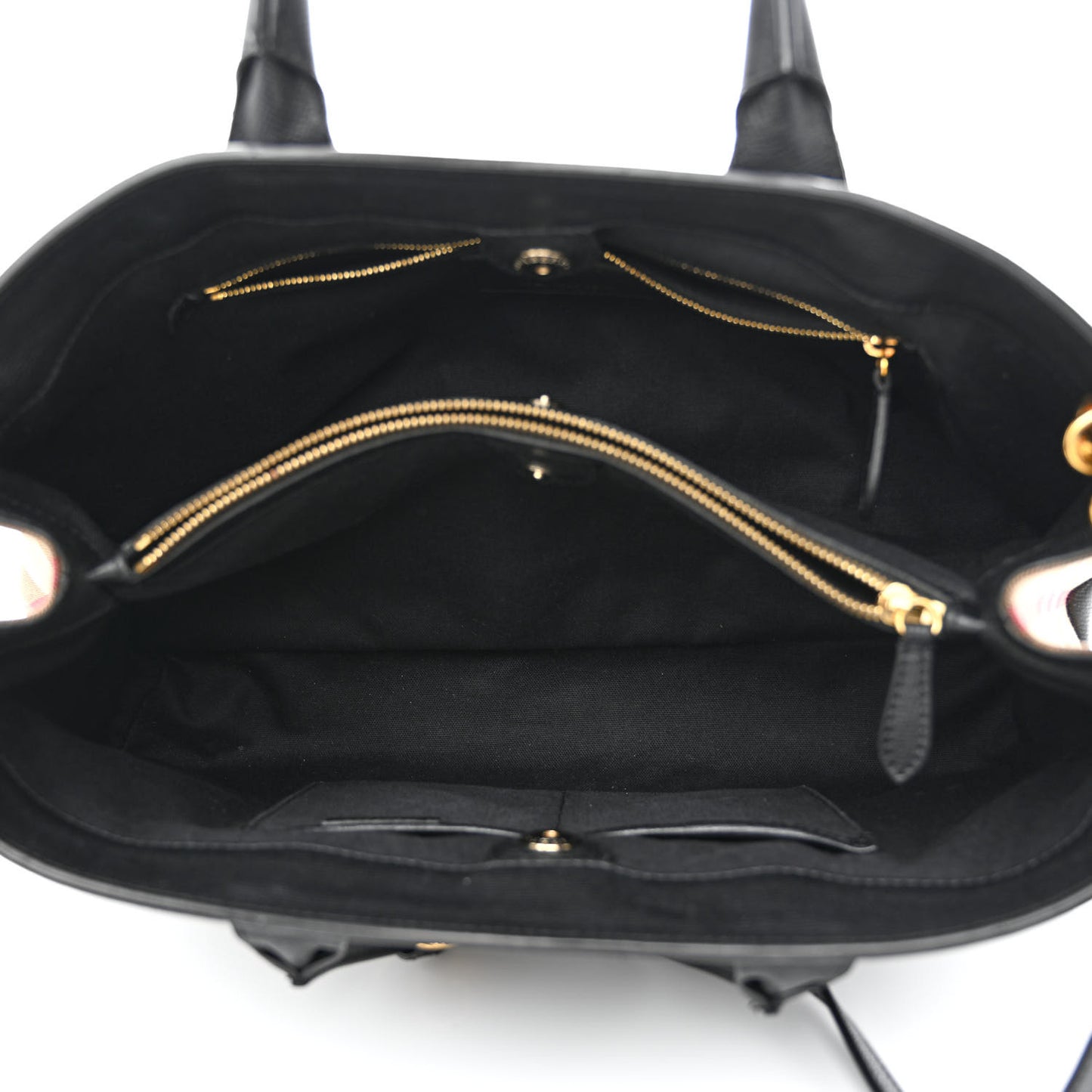 Grainy Calfskin House Check Large Banner Tote Black
