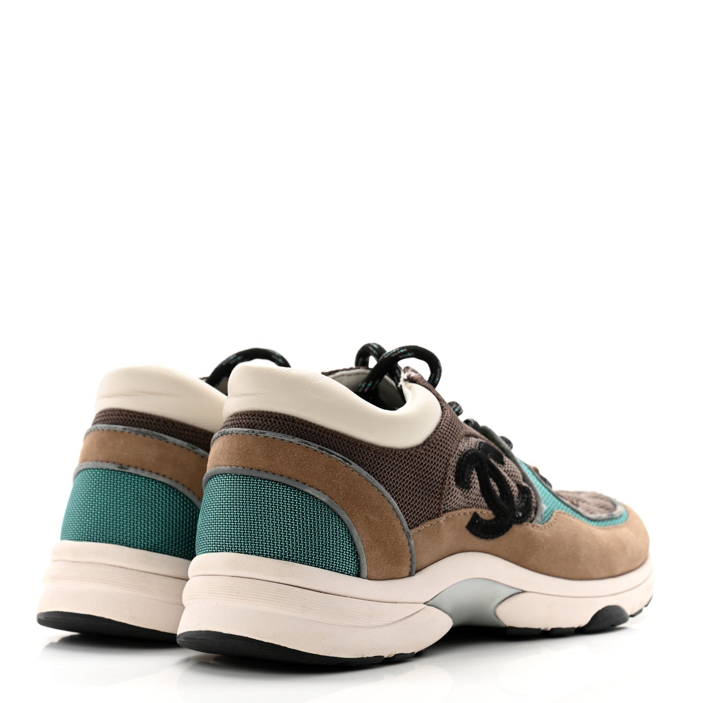 Nylon Calfskin Suede Womens CC Sneakers 39 Brown Green