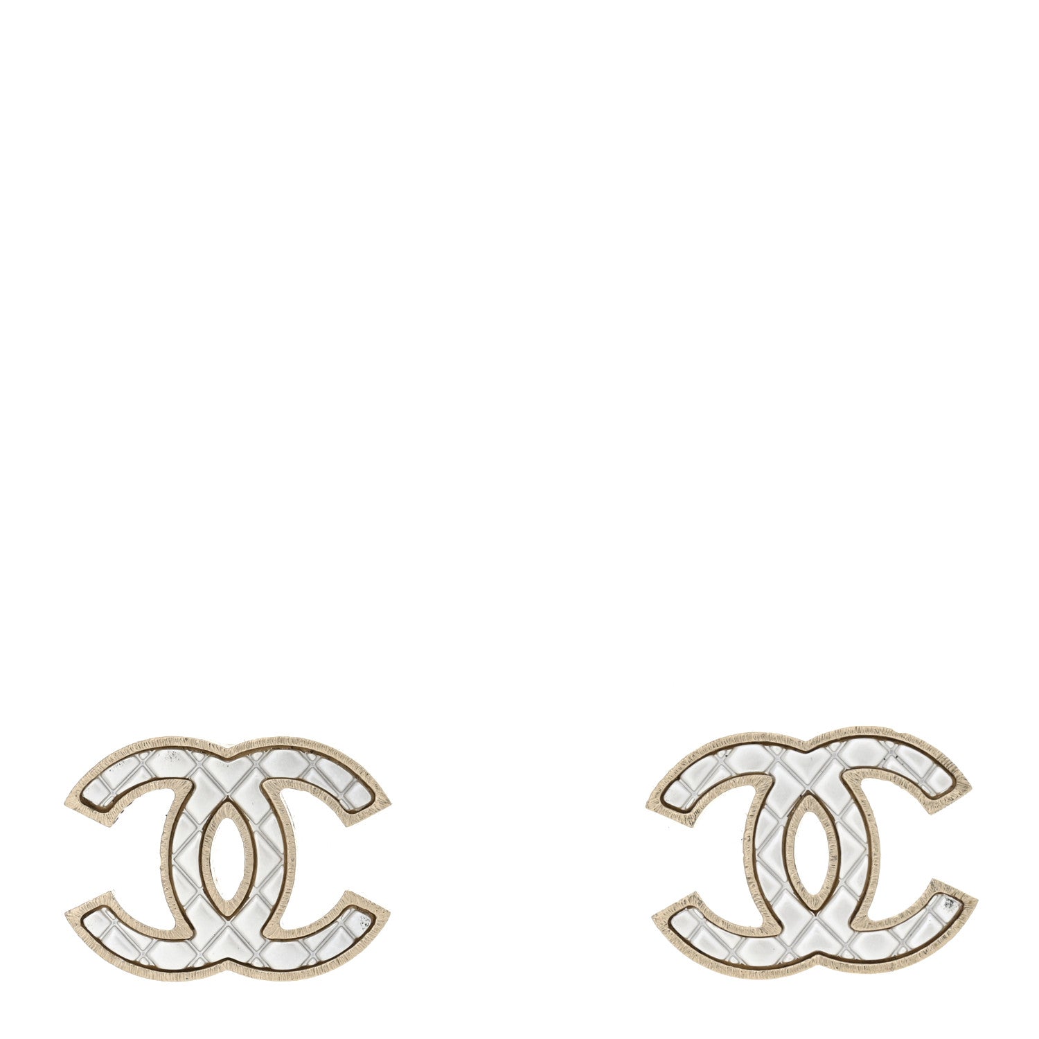 Chanel Metal Quilted CC Earrings Gold White 1 of 4
