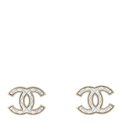 Chanel Metal Quilted CC Earrings Gold White 1 of 4