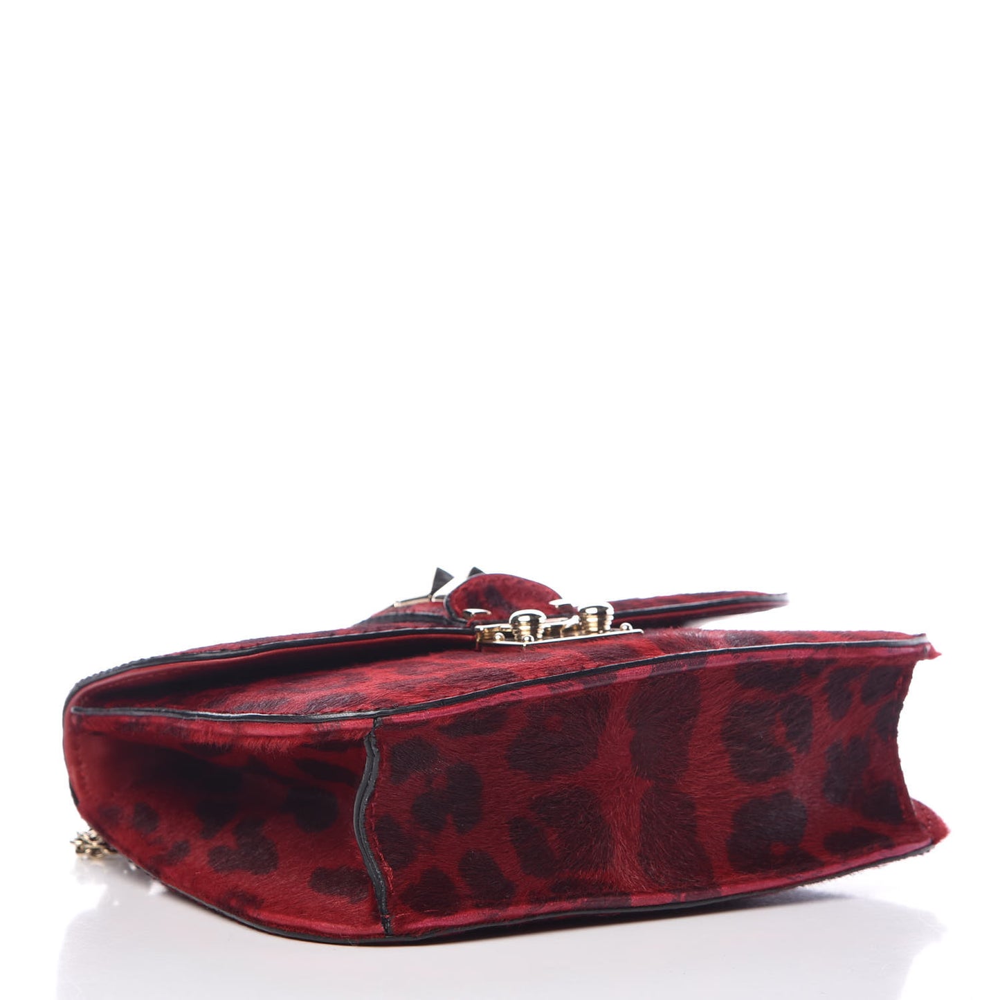 Calf Hair Leopard Print Small Glam Lock Rockstud Flap Red
