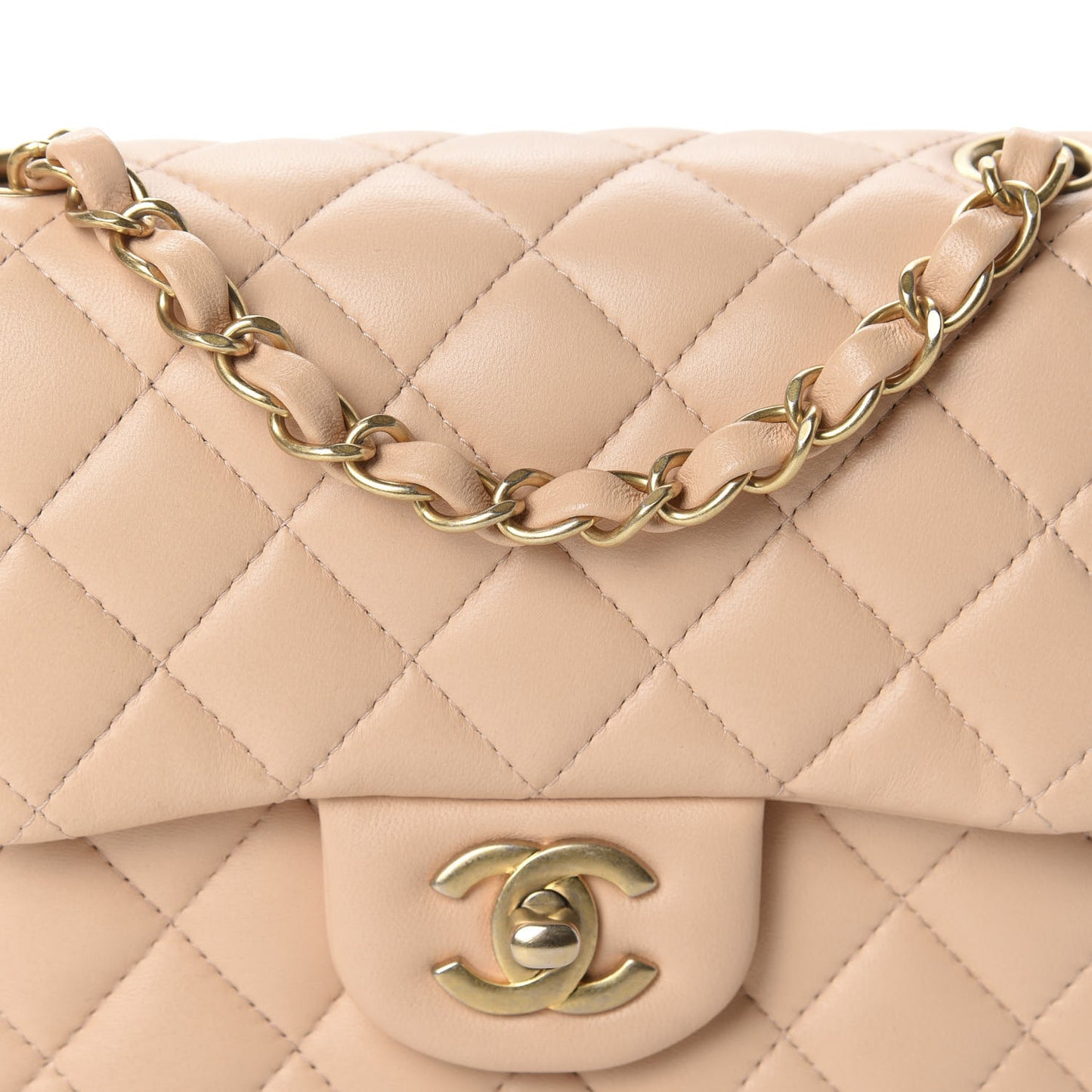 Lambskin Quilted Mini Square Flap Beige