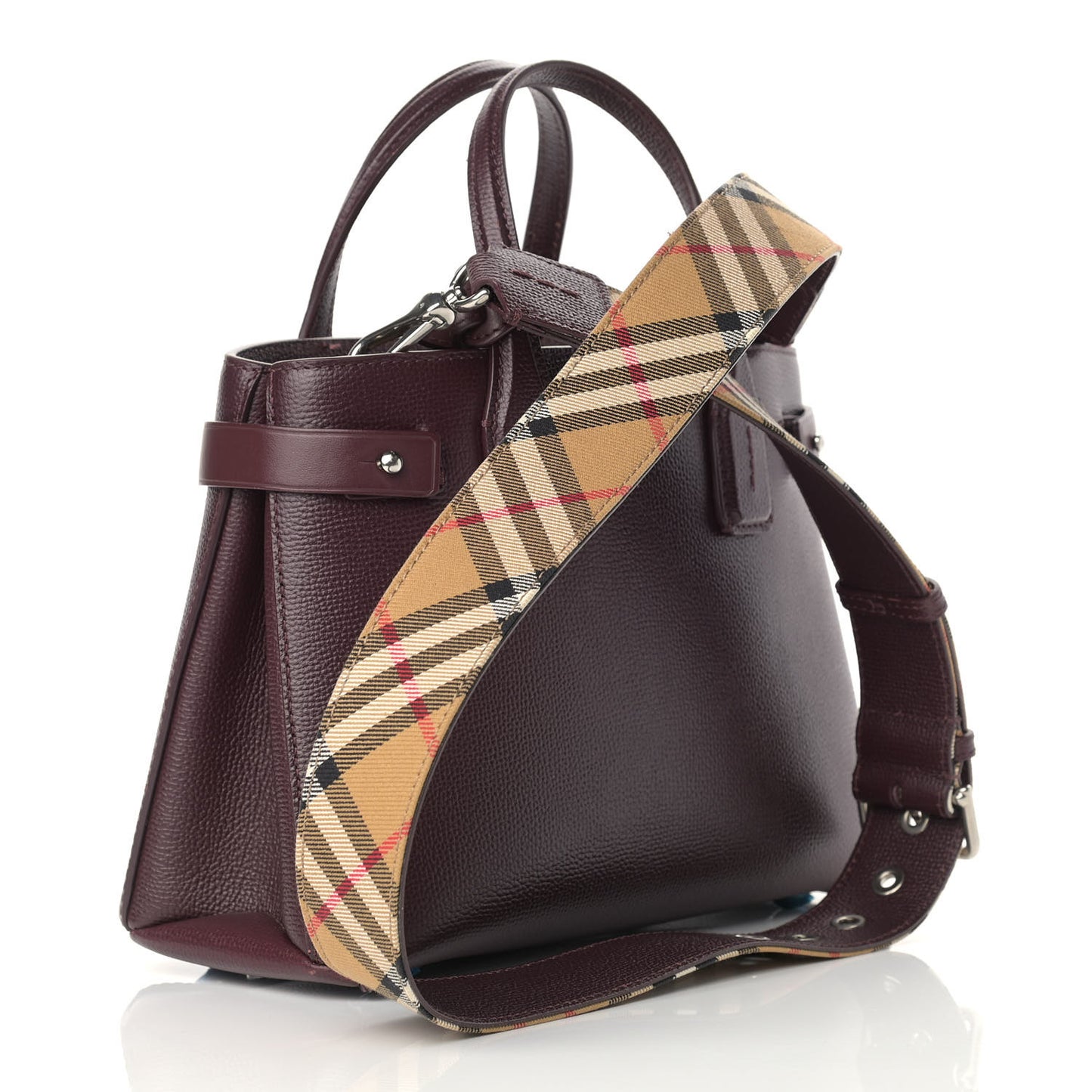 Derby Calfskin House Check Small Banner Tote Mahogany Red