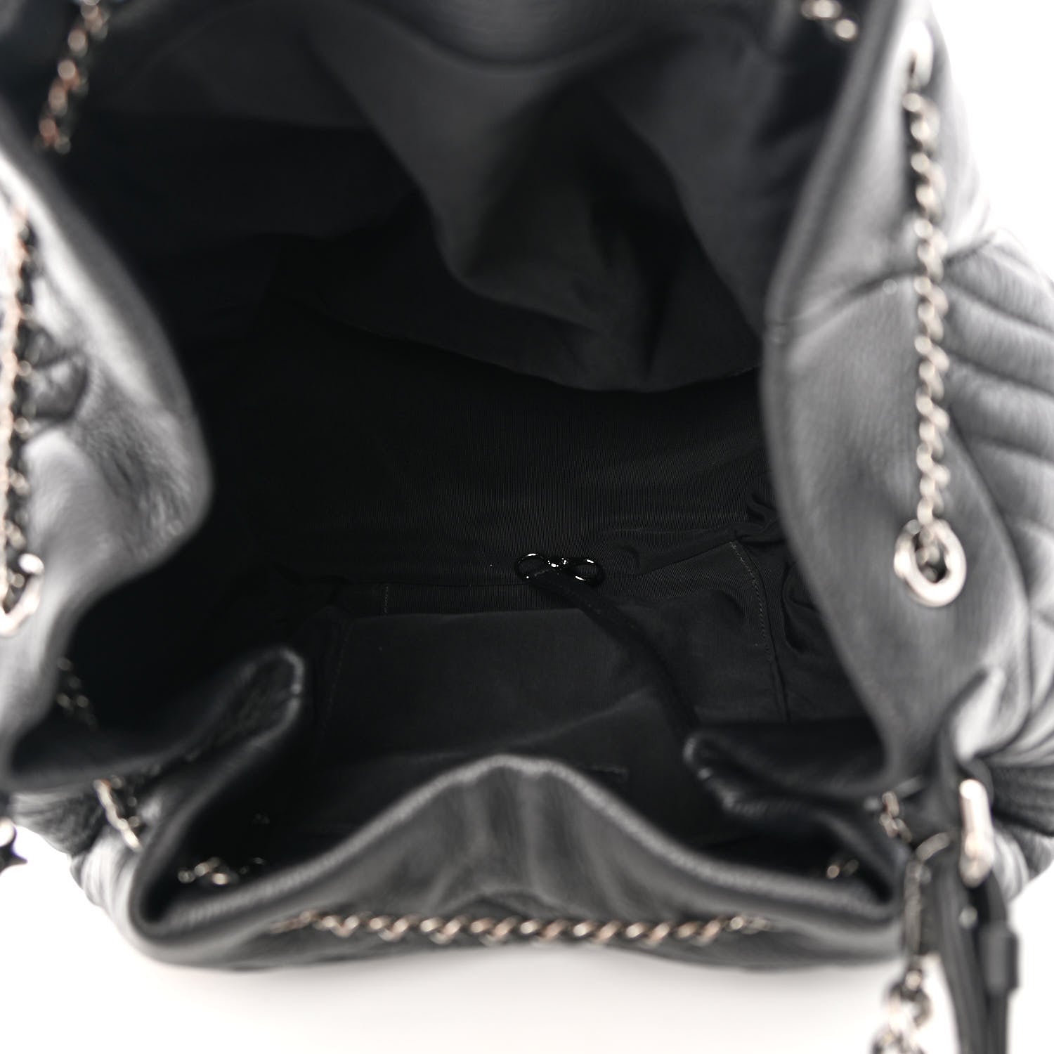 Chanel Deerskin Chevron Large CC Chain Bucket Drawstring Bag Black 5 of 15