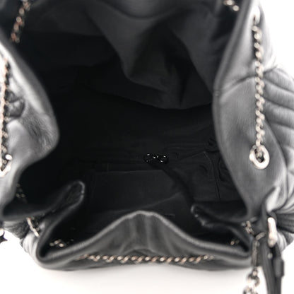 Chanel Deerskin Chevron Large CC Chain Bucket Drawstring Bag Black 5 of 15