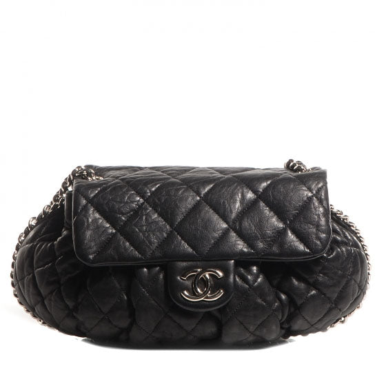 Crumpled Lambskin Chain Around Medium Messenger Black