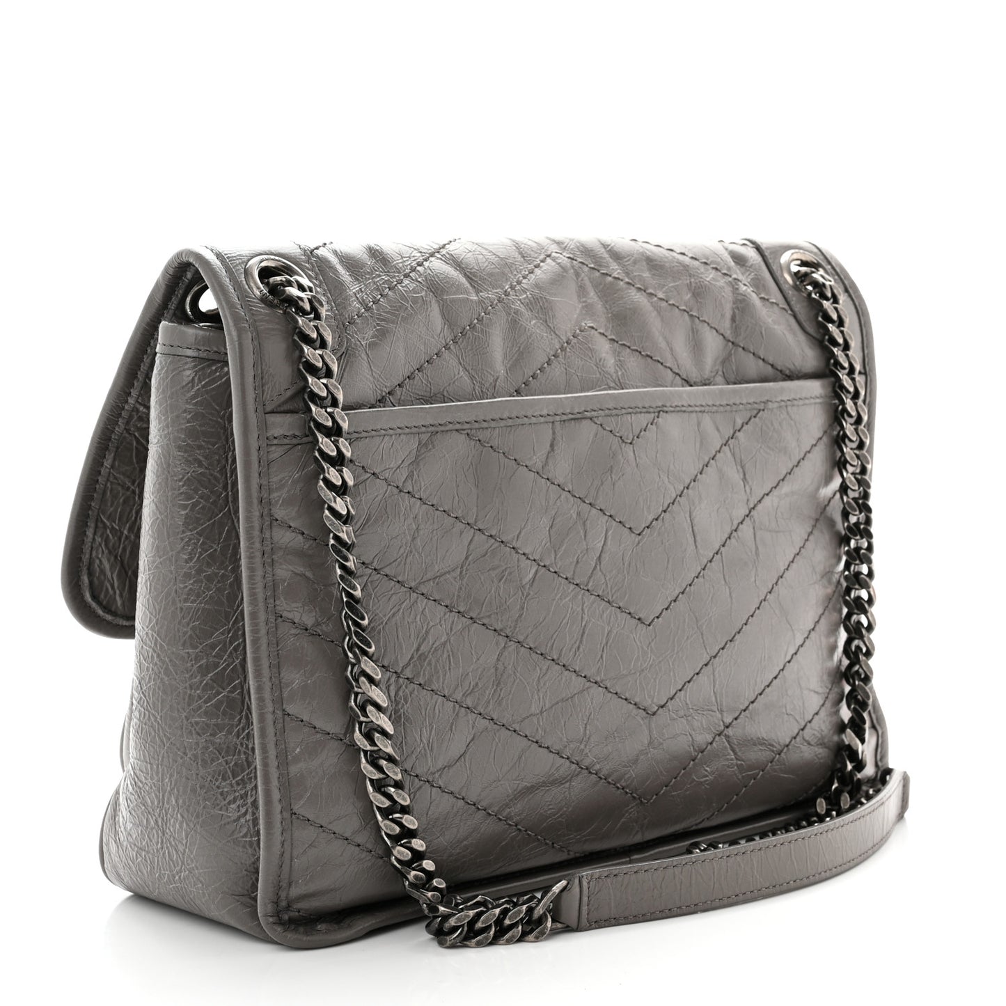 Crinkled Calfskin Matelasse Monogram Medium Niki Chain Satchel Fog