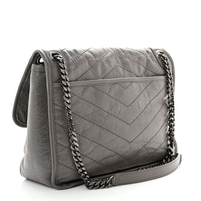 Saint Laurent Crinkled Calfskin Matelasse Monogram Medium Niki Chain Satchel Fog 2 of 9
