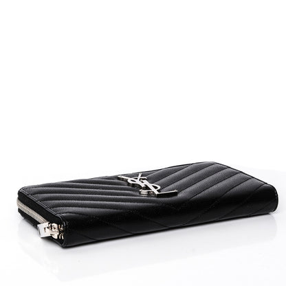 Saint Laurent Grain De Poudre Matelasse Chevron Monogram Zip Around Wallet Black 4 of 6