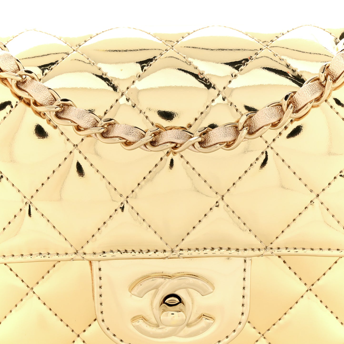 Mirror Calfskin Metallic Calfskin Quilted Hollywood Boulevard Mini Flap With Star Coin Purse Gold