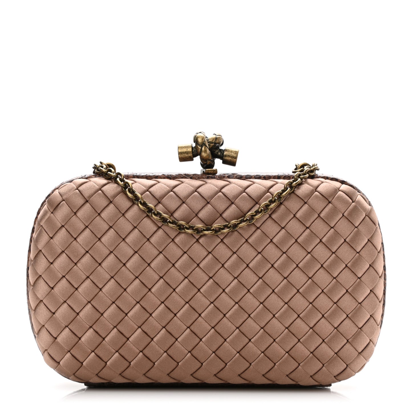 Satin Ayers Intrecciato Chain Knot Clutch Camel