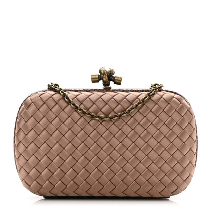 Bottega Veneta Satin Ayers Intrecciato Chain Knot Clutch Camel 1 of 8