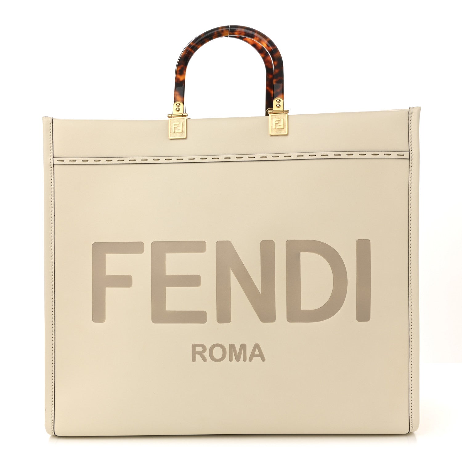 Fendi Vitello King Plexiglass Logo Embossed Large Fendi Sunshine Shopper Tote White Ice 1 of 19