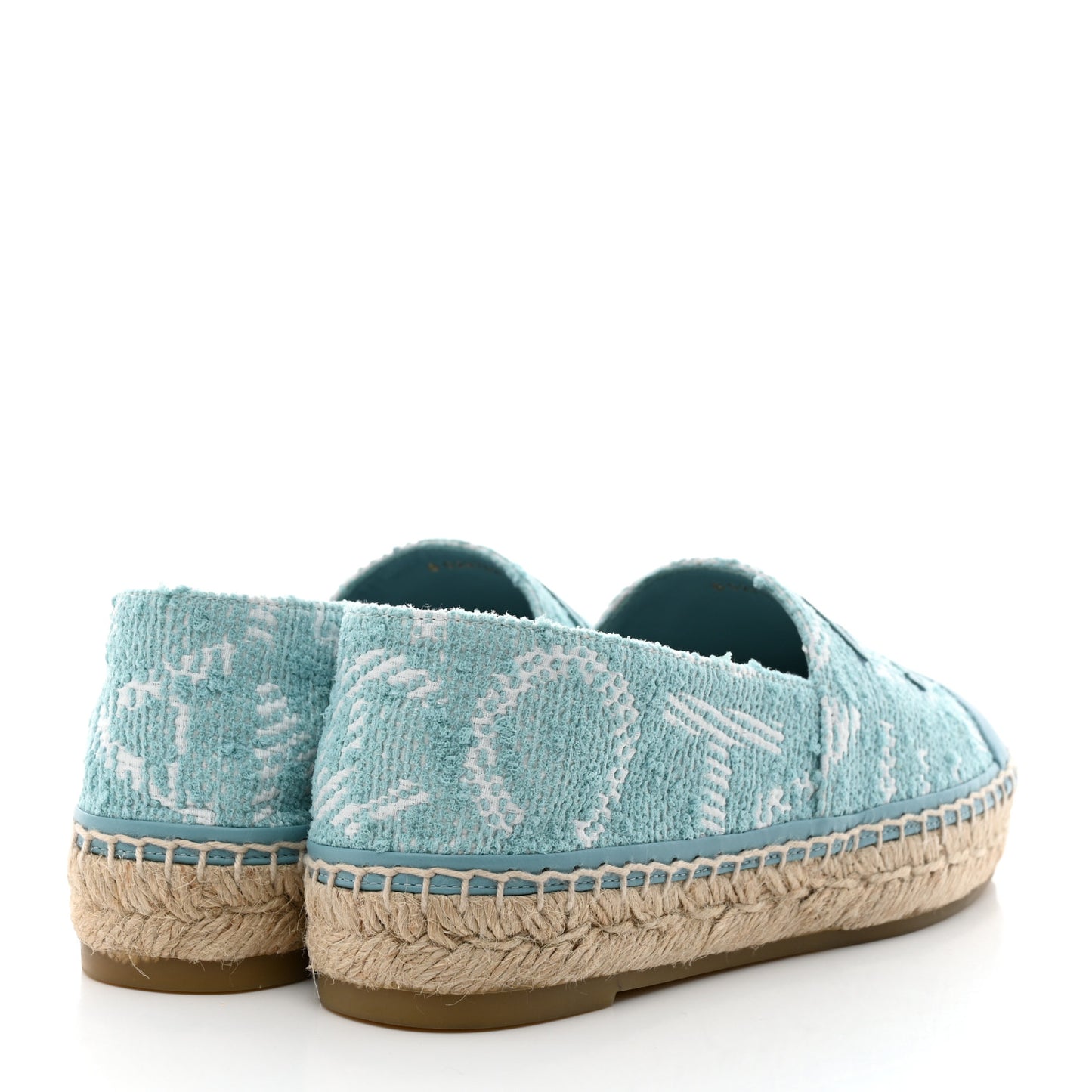 Tweed Grosgrain CC Print Espadrilles 38 Turquoise White