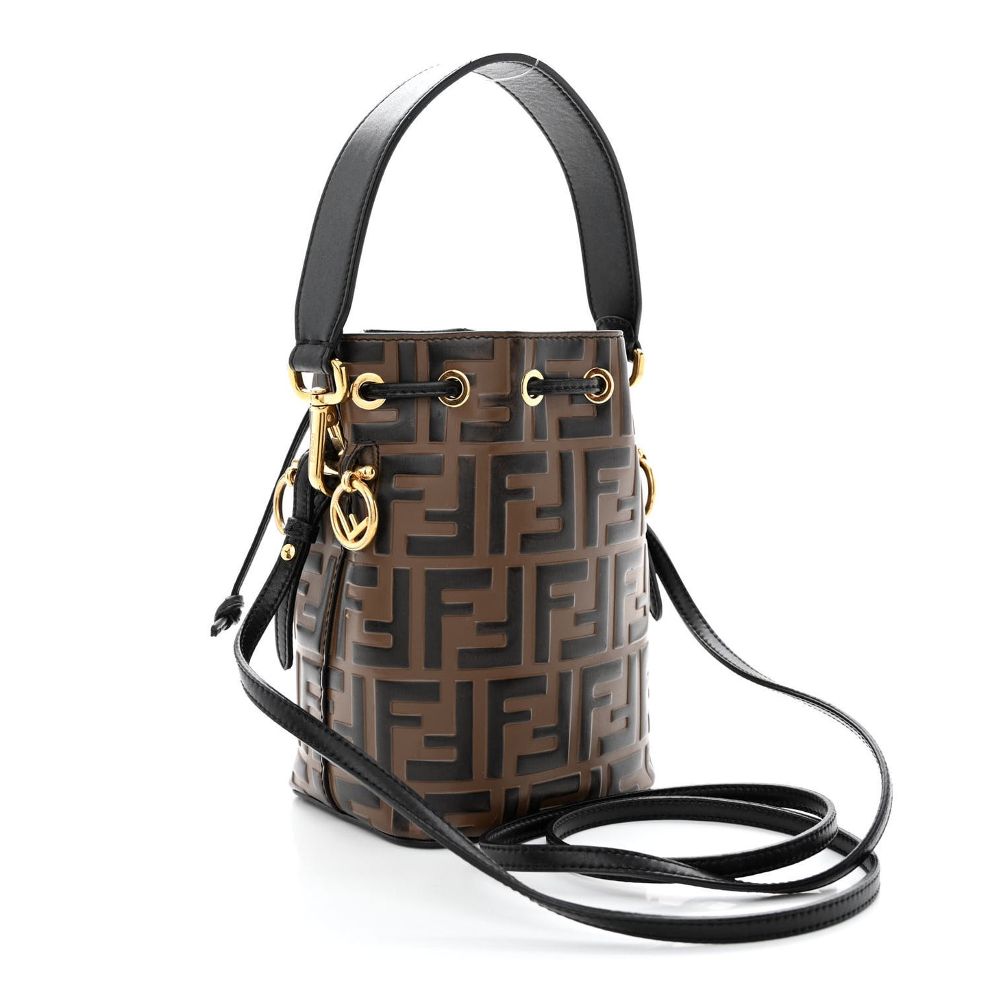 Vitello Liberty F is Fendi Bi-Color FF 1974 Embossed Mini Mon Tresor Bucket Bag Maya Black