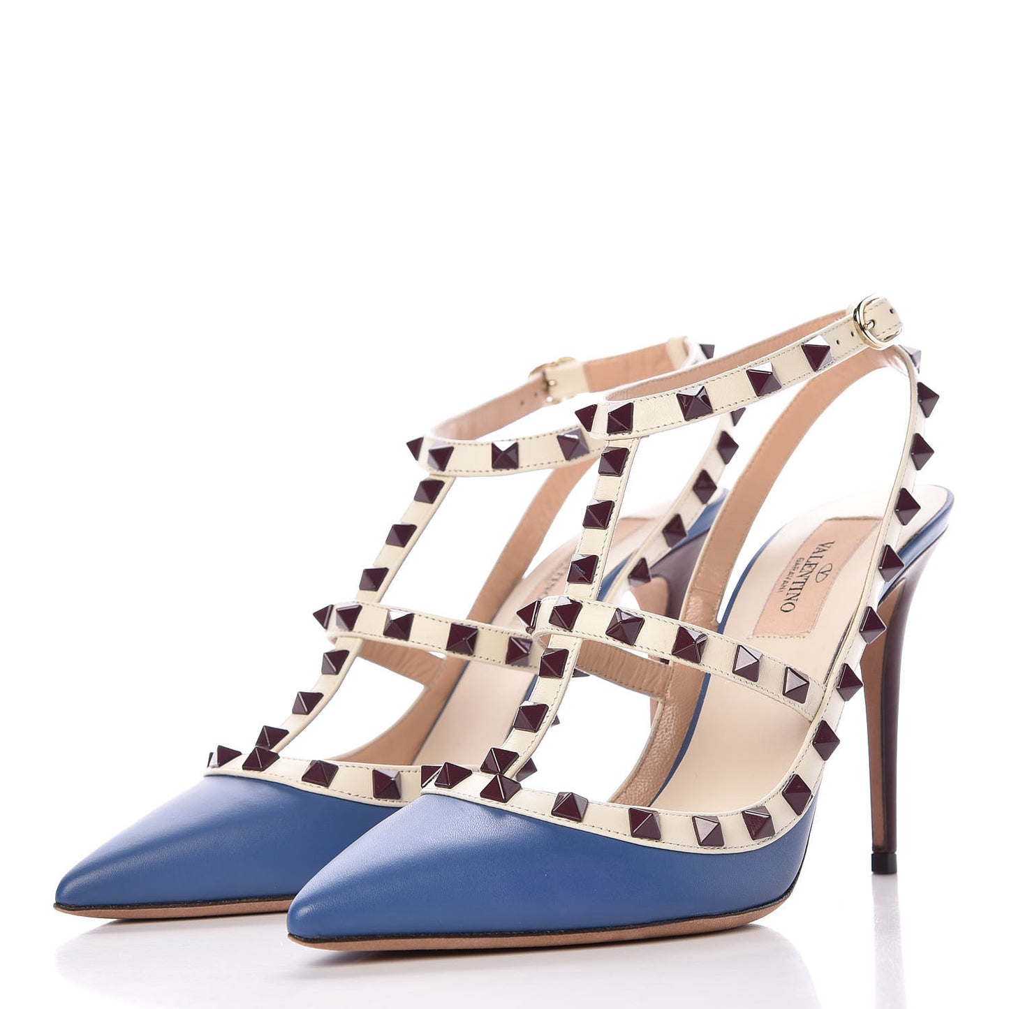 Nappa Rockstud Ankle Strap 100mm Pumps 38.5 Indaco Light Ivory