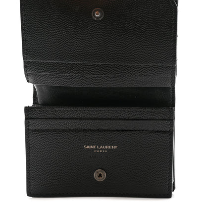 Saint Laurent Grain De Poudre Matelasse Chevron Monogram Card Case Black 5 of 10