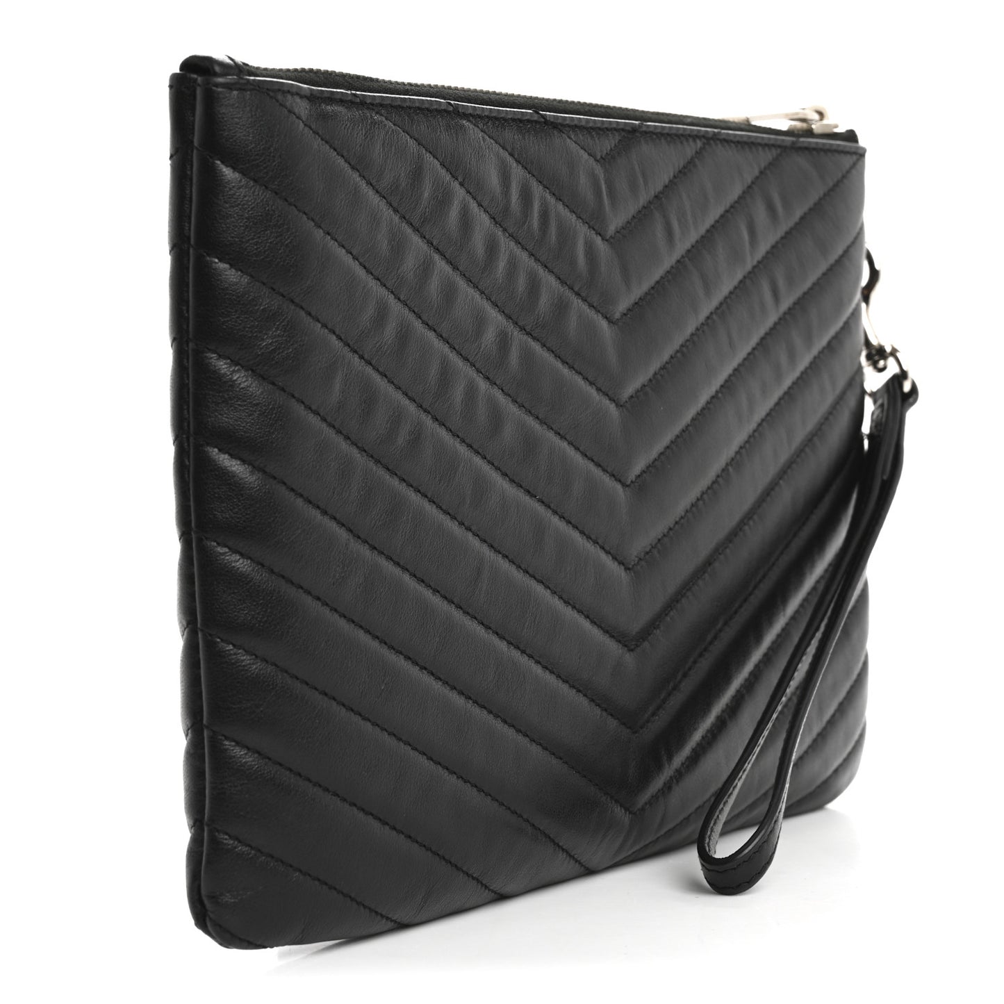 Calfskin Matelasse Chevron Monogram A5 Wristlet Black