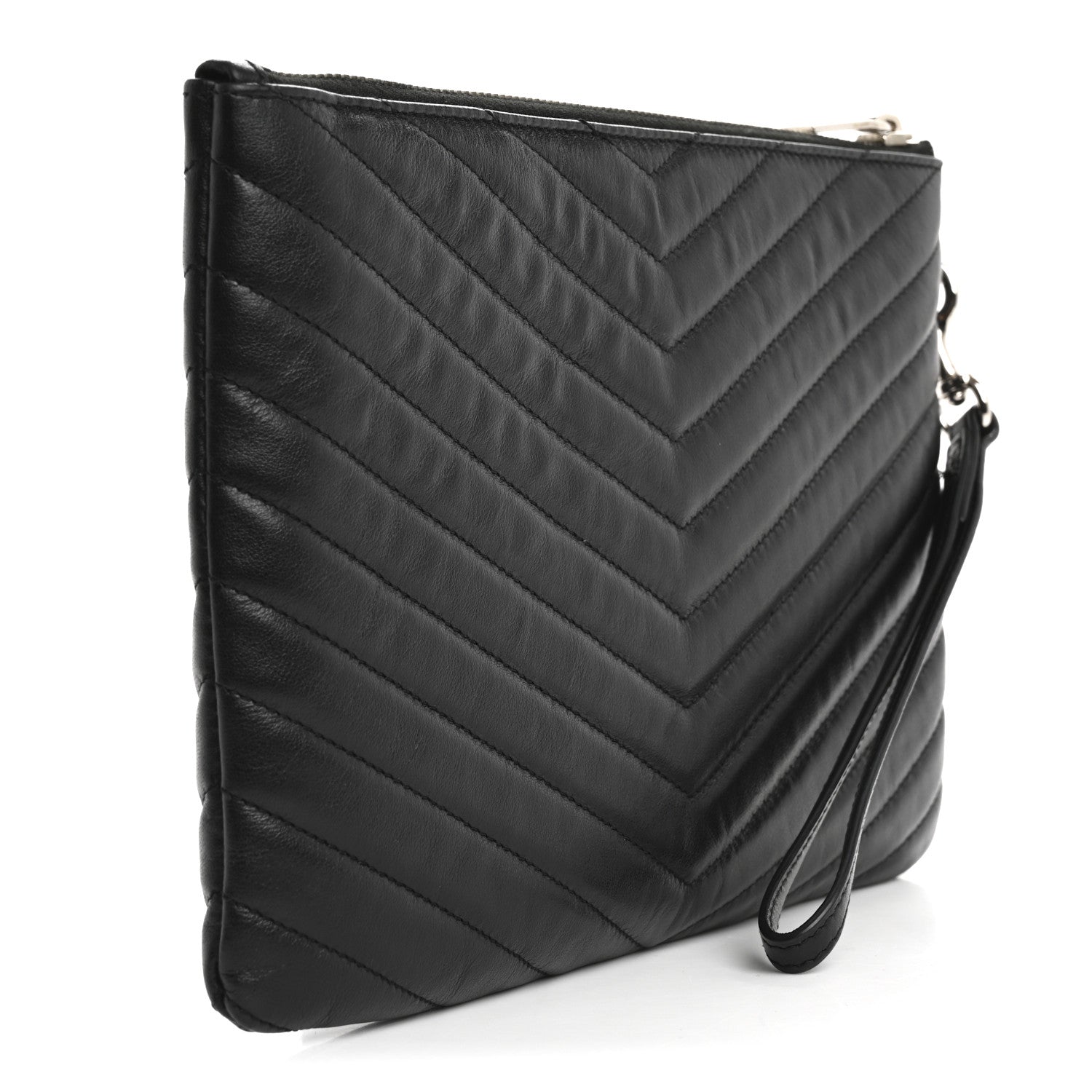 Saint Laurent Calfskin Matelasse Chevron Monogram A5 Wristlet Black 3 of 12