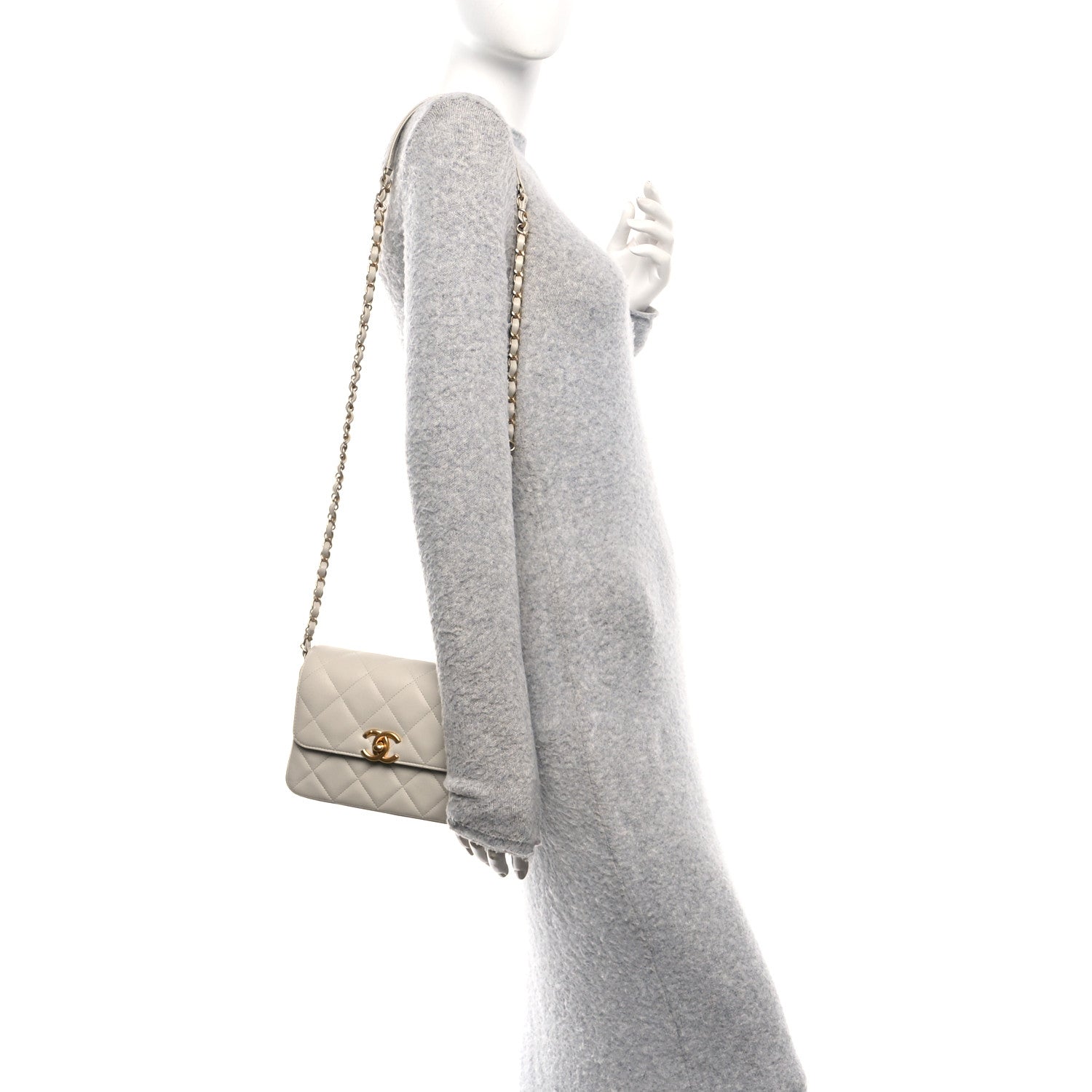 Chanel Calfskin Caviar Quilted Square Chain Flap Grey 2 of 11