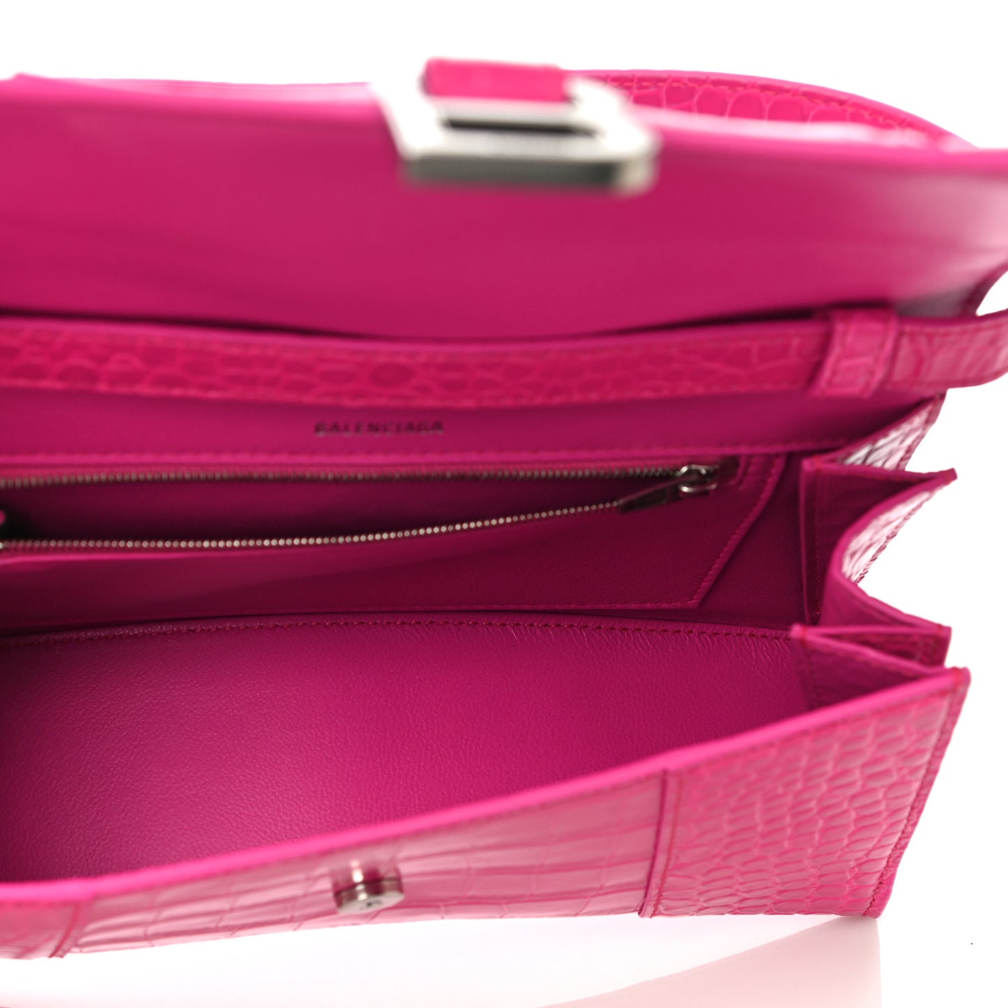 Shiny Calfskin Crocodile Embossed Small Hourglass Sling Shoulder Bag Fuchsia