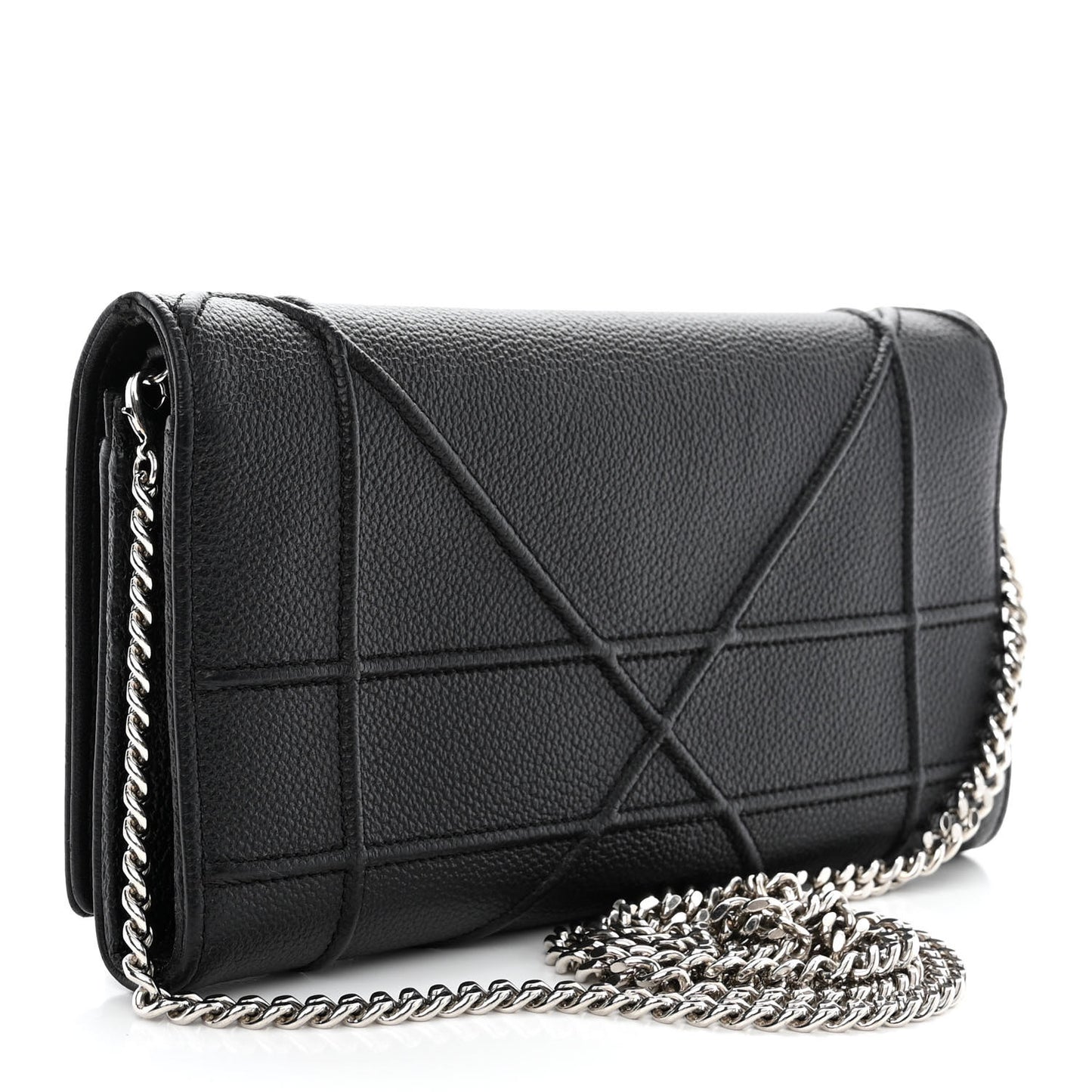 Grained Calfskin Diorama Croisiere Chain Wallet Black