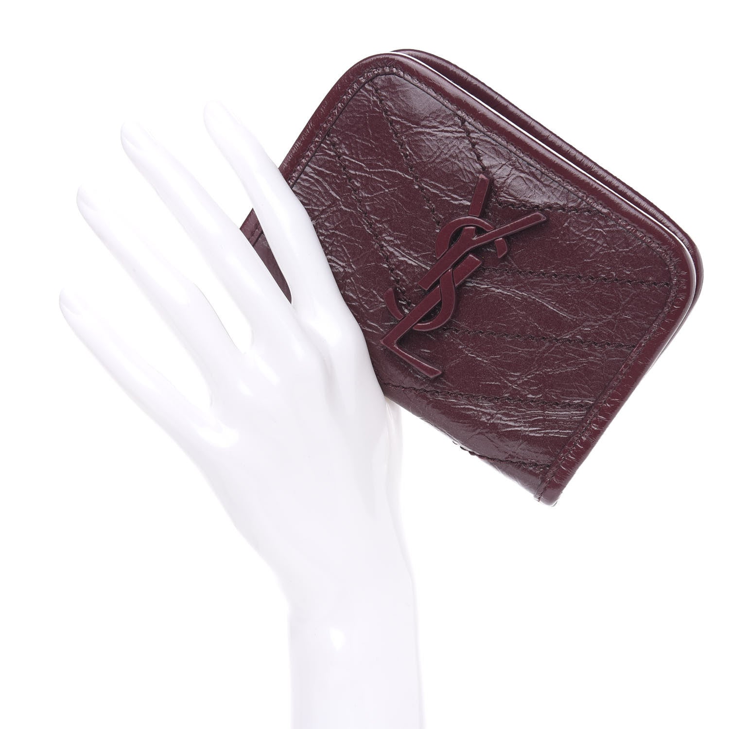 Saint Laurent Crinkled Calfskin Matelasse Monogram Niki Card Holder Rouge Legion 2 of 6