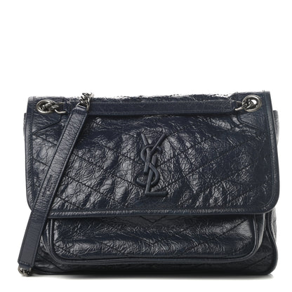 Saint Laurent Crinkled Calfskin Matelasse Monogram Medium Niki Chain Satchel Deep Marine 1 of 10
