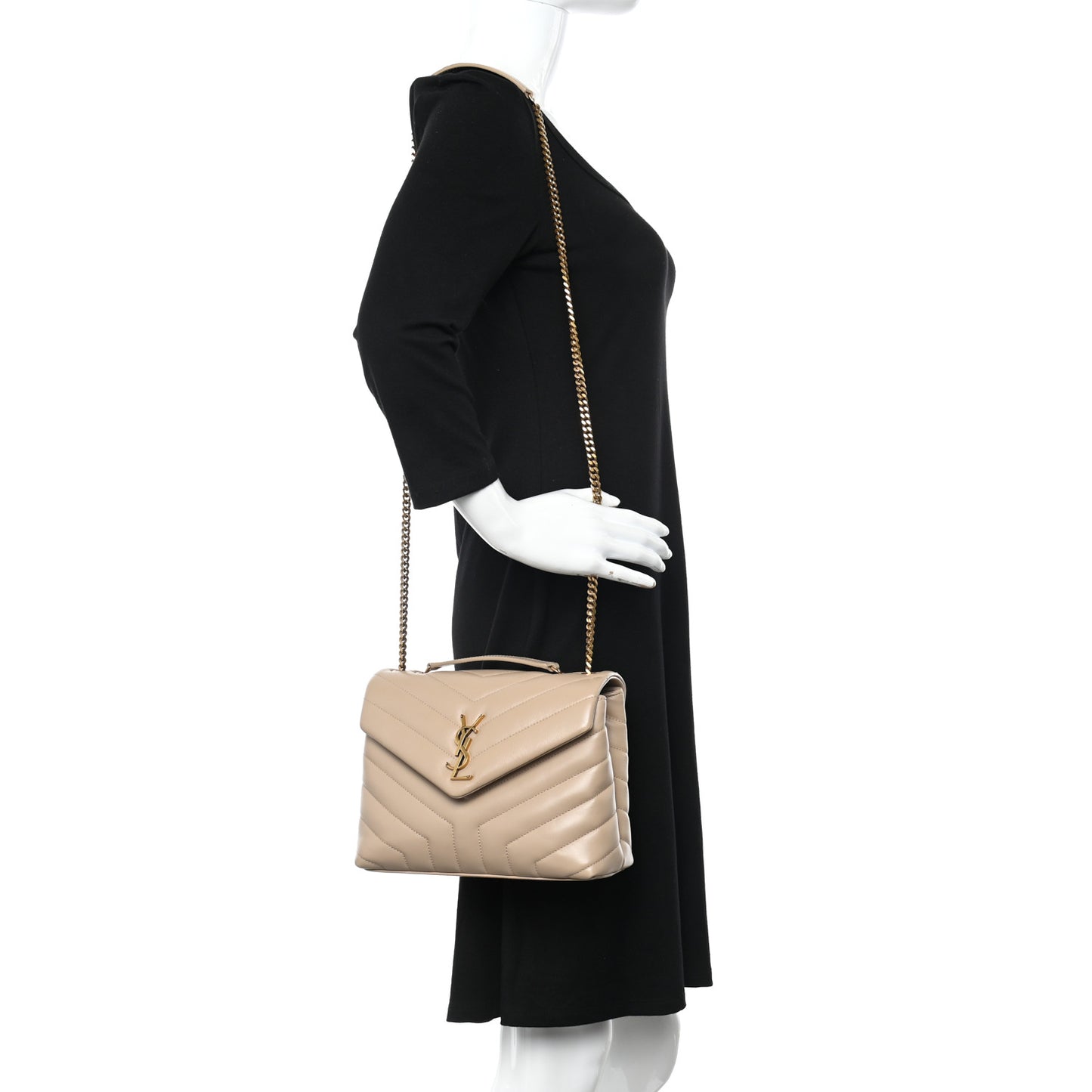 Calfskin Y Quilted Monogram Small Loulou Chain Satchel Dark Beige
